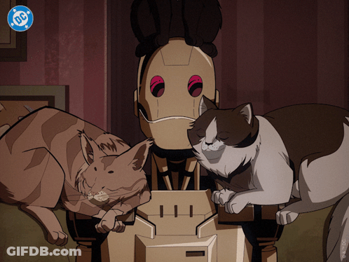 Cartoon Robot With Two Cats GIF