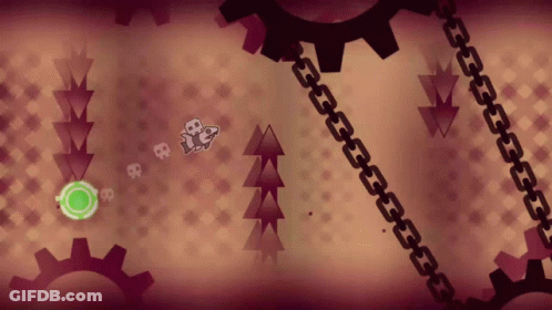 Cartoon Rocket Flying Through Maze Of Gears And Chains GIF