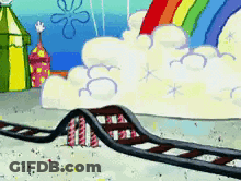Cartoon Roller Coaster With Rainbow And Clouds GIF