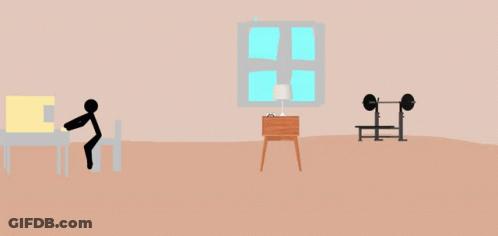 Cartoon Room With Table And Barbell GIF