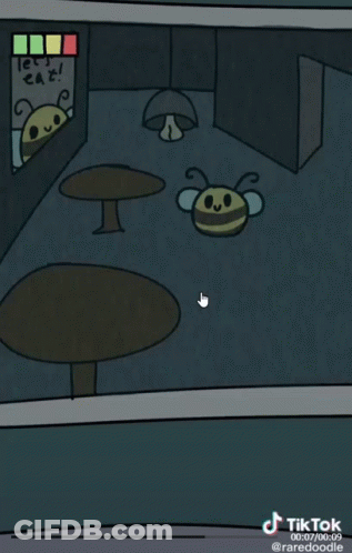 Cartoon Room With Tables And Let's Eat Sign GIF