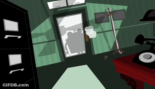 Cartoon Room With Telephone And Door Smoke GIF