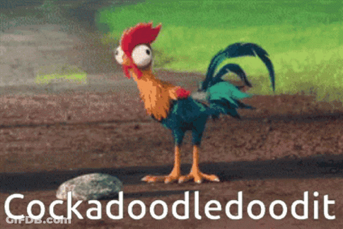 Cartoon Rooster In Dirt Saying Cockadoodledoodit GIF