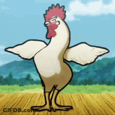 Cartoon Rooster Standing With Wings Spread GIF