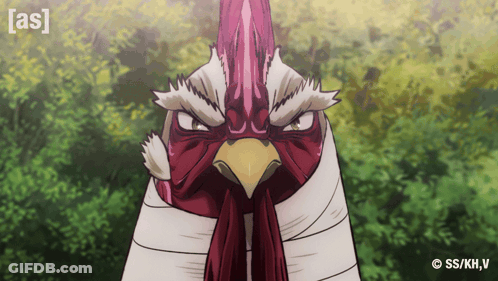 Cartoon Rooster With Bandaged Head And SS/KH/V Logo GIF