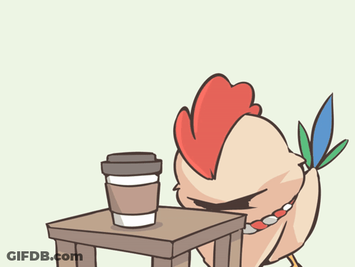 Cartoon Rooster With Cup Of Coffee GIF