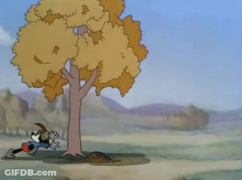 Cartoon Running Away From Tree Blown By Wind GIF