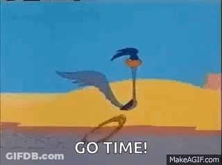 Cartoon Running In Desert With Cactus Saying Go Time GIF