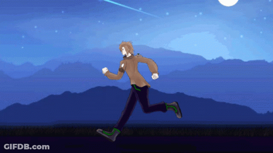 Cartoon Running Man Blue Night Sky GIF