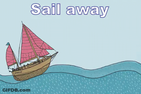 Cartoon Sailboat In Ocean Saying Sail Away GIF