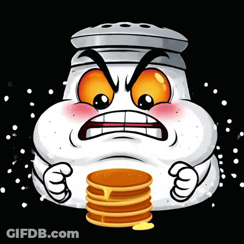 Cartoon Salt Shaker Holding Pancakes GIF