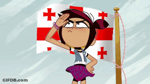 Cartoon Saluting In Front Of Cross Flag GIF