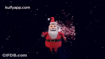 Cartoon Santa Claus In Front Of Fireworks GIF