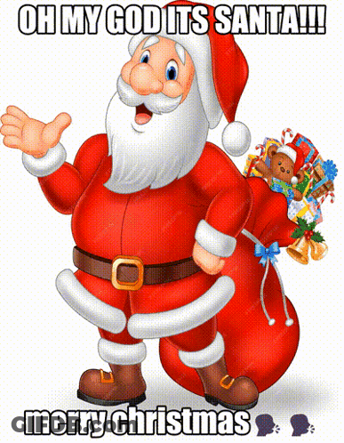 Cartoon Santa Claus With Bag Of Gifts GIF
