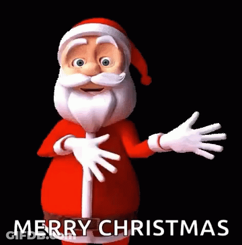 Cartoon Santa Waving Says Merry Christmas GIF
