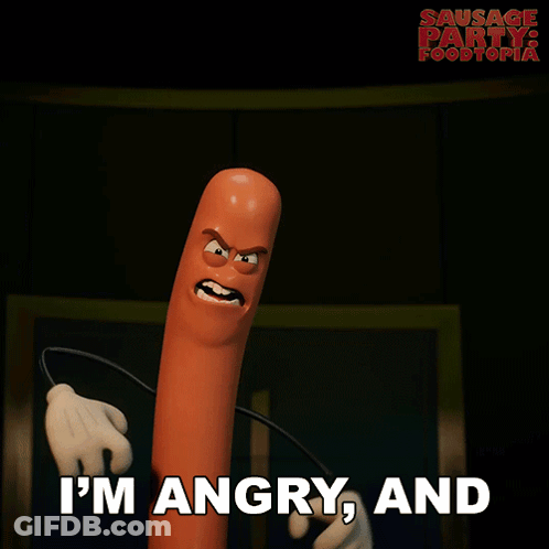 Cartoon Sausage Saying I Bulge When Angry GIF