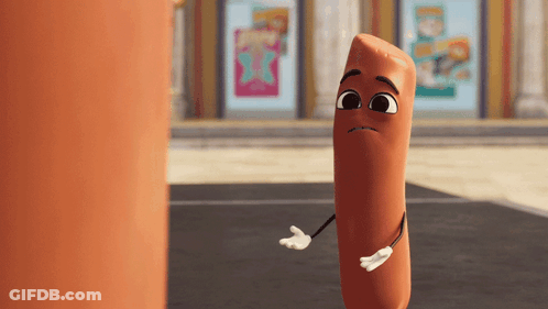 Cartoon Sausage Standing In Front Of Building GIF