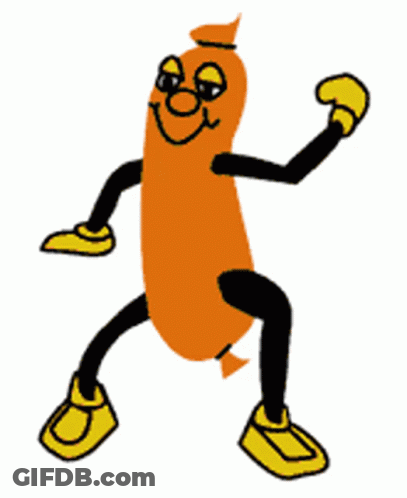 Cartoon Sausage With Black Legs And Yellow Shoes GIF