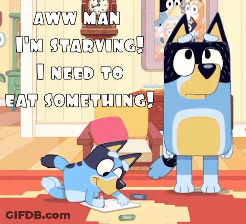 Cartoon Saying Aww Man I'm Starving GIF
