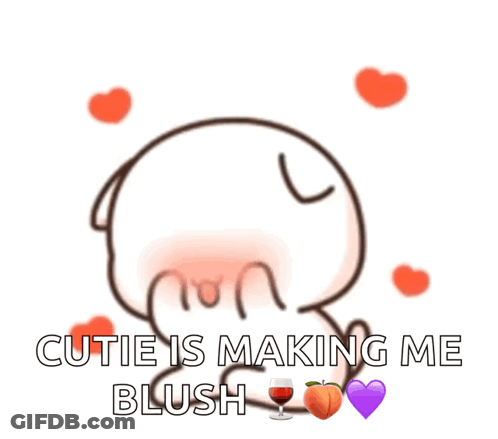 Cartoon Saying Cutie Is Making Me Blush Hearts GIF