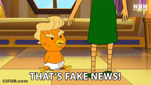 Cartoon Saying Fake News In Front Of Baby GIF