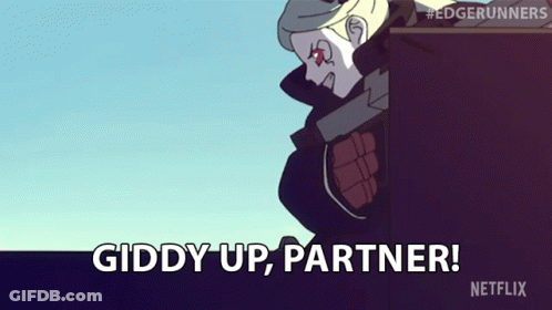 Cartoon Saying Giddy Up Partner GIF