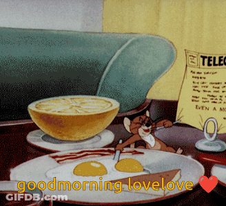 Cartoon Saying Good Morning Lovelove With Plate Of Food GIF