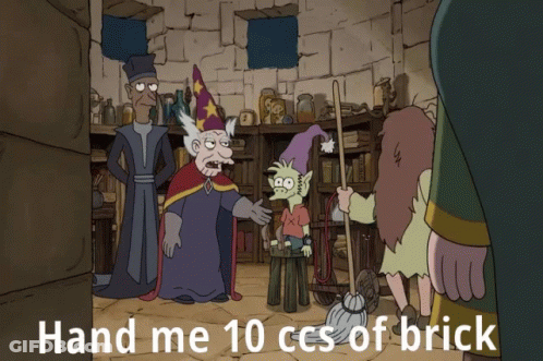 Cartoon Saying Hand Me 10 Ccs Of Brick GIF