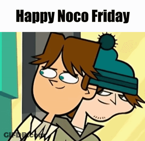 Cartoon Saying Happy Noco Friday With Two Heads GIF