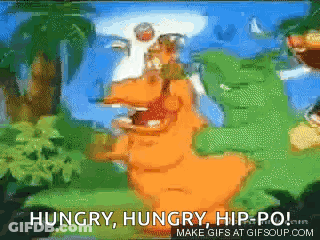 Cartoon Saying Hungry Hungry Hip-Po GIF