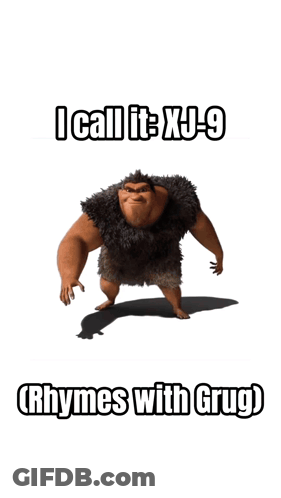 Cartoon Saying I Call It Xu-9 Rhymes With Grug GIF