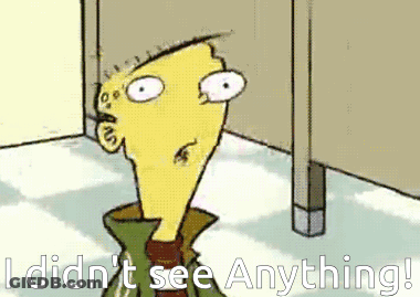 Cartoon Saying I Didn't See Anything In Bathroom Stall GIF