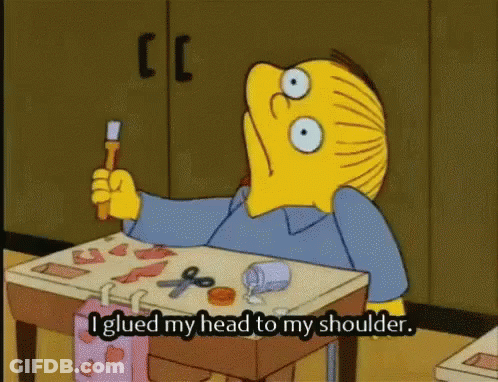 Cartoon Saying I Glued My Head To My Shoulder Holding Toothbrush GIF