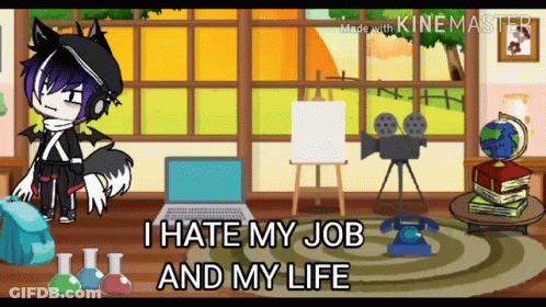 Cartoon Saying I Hate My Job And My Life In Front Of Laptop GIF
