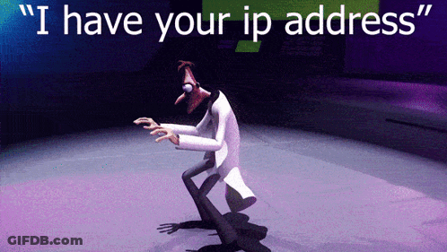 Cartoon Saying I Have Your IP Address Purple Background GIF