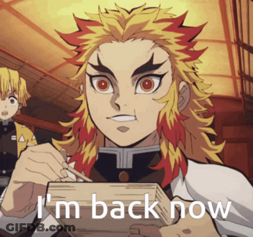 Cartoon Saying I M Back Now Holding Wood GIF