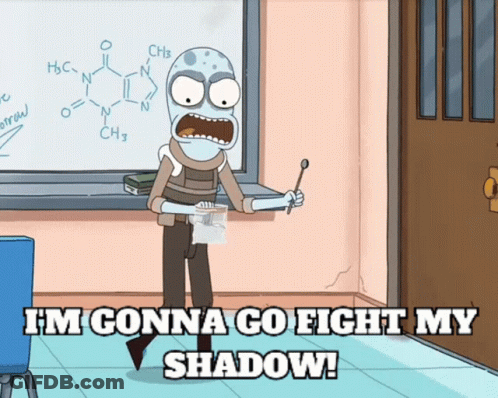Cartoon Saying I'm Gonna Go Fight My Shadow Holding Spoon GIF