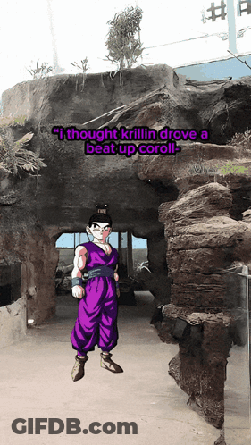 Cartoon Saying I Thought Krilin Drove A Beat Up Coral GIF