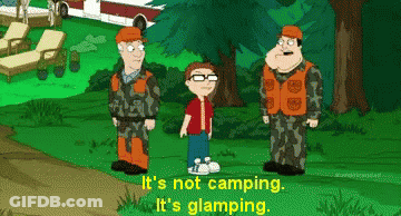 Cartoon Saying It's Not Camping It's Glamping GIF