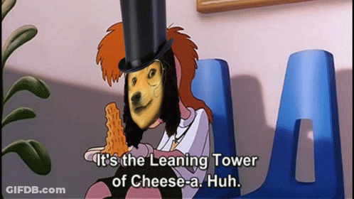 Cartoon Saying It's The Leaning Tower Of Cheese GIF