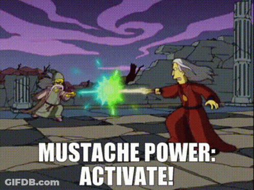 Cartoon Saying Mustache Power Activate GIF