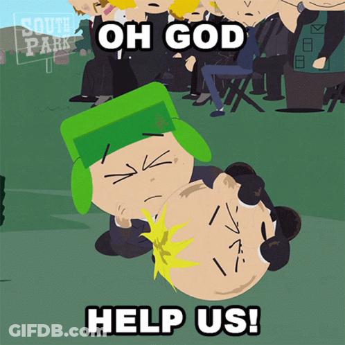 Cartoon Saying Oh God Help Us In Black GIF