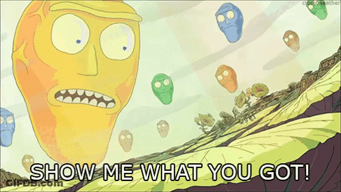Cartoon Saying Show Me What You Got With Flying Skulls GIF