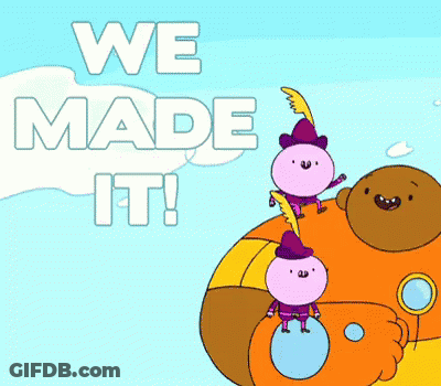 Cartoon Saying We Made It With Bear And Pink Characters GIF