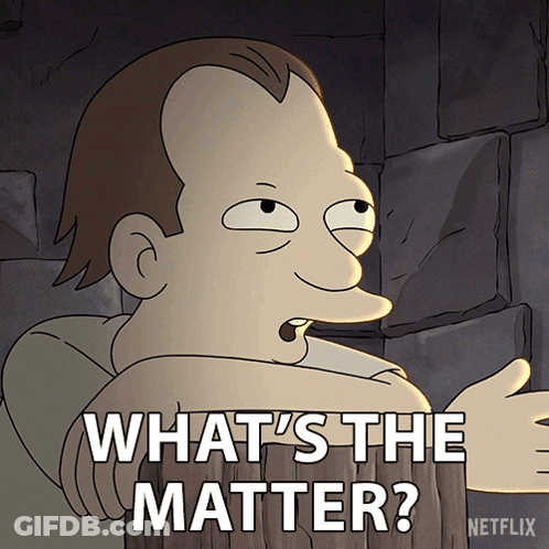 Cartoon Saying What's The Matter In Front Of Stone Wall GIF
