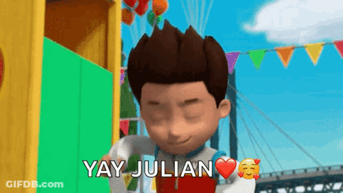 Cartoon Saying Yay Julian With Heart GIF