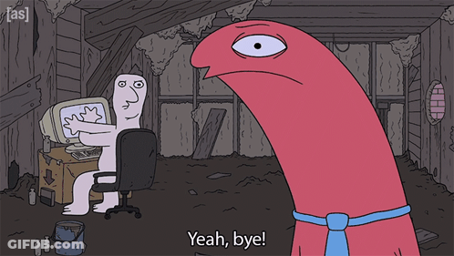 Cartoon Saying Yeah Bye At Computer Desk GIF