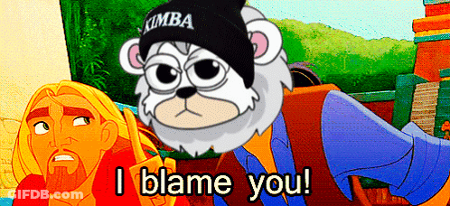 Cartoon Says I Blame You Next To Another Character GIF