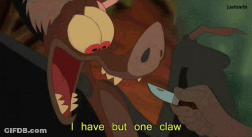 Cartoon Says I Have But One Claw While Person Holds Knife GIF