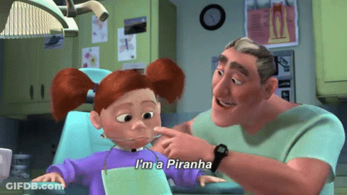 Cartoon Says I'm A Piranha Next To Little Girl GIF
